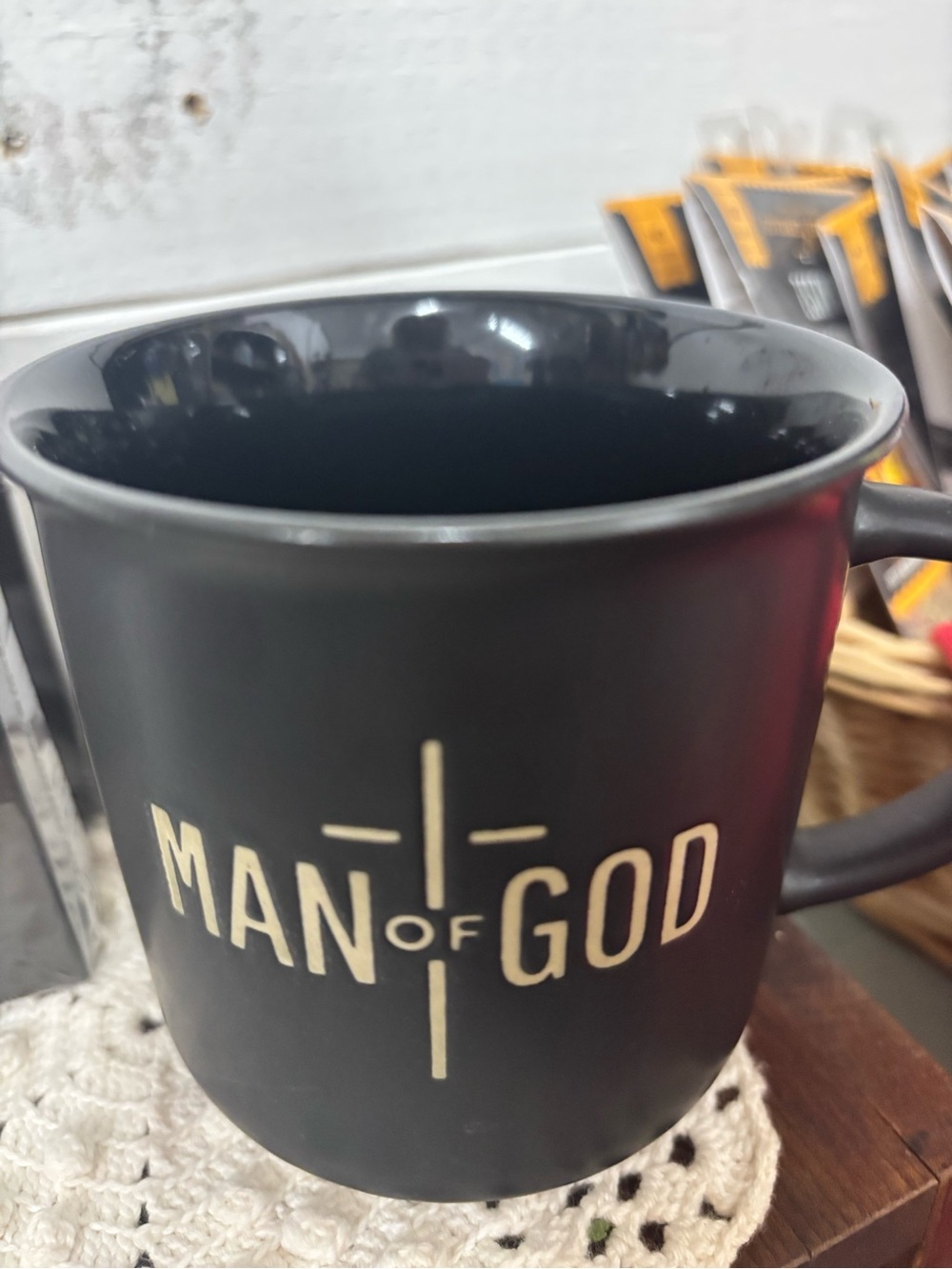 Coffee Mug MAN OF GOD Matte Black Ceramic Coffee Mug - Inspirational Tea Cup